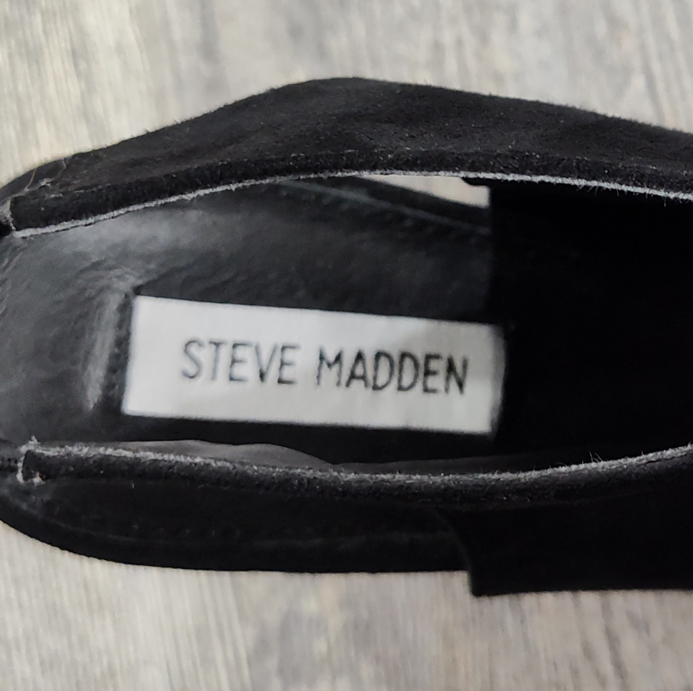 Steve Madden Women's Suede Peep Toe Slingback Heels, Black, Size 9M - Picture 6 of 7